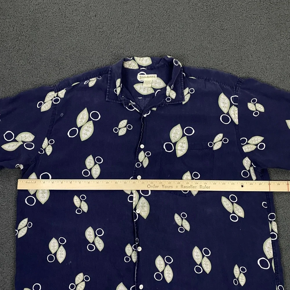 VTG Banana Republic Hawaiian Shirt Mens XL Blue Camp Loop Collar Rayon Aloha